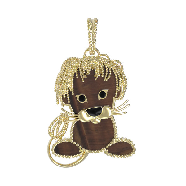 Подвеска из лимонного золота c эмалью и тигровым глазом