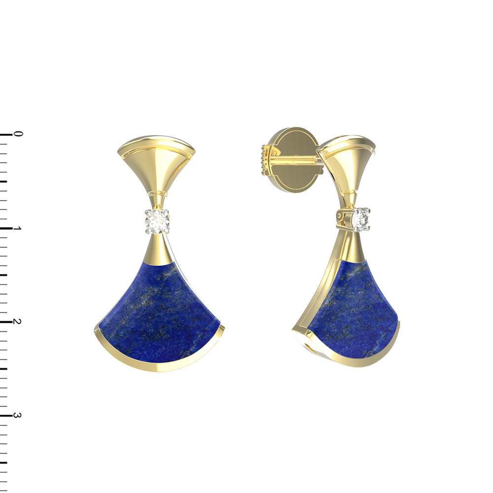 Серьги из лимонного золота c бриллиантами и лазуритом