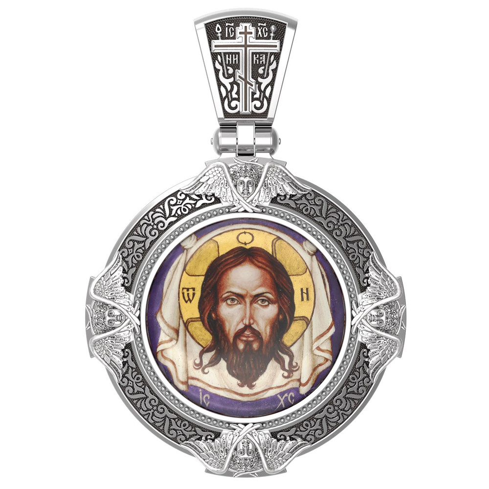 Образок из белого золота c эмалью, иконописью и темперой