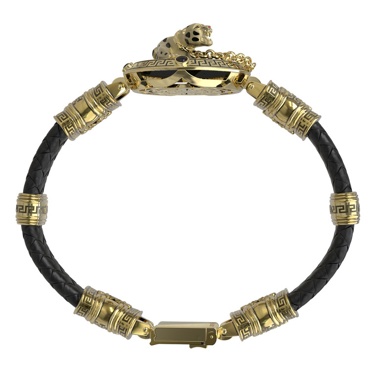 Браслет из лимонного золота c эмалью, шнурком, ониксом и рубином