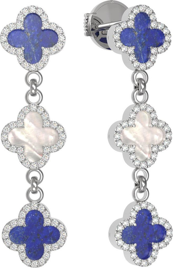 Серьги из белого золота c бриллиантами, лазуритом и перламутром
