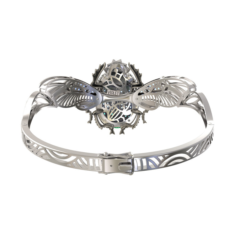 Браслет из белого золота c эмалью, фианитом, сапфиром и эмалью