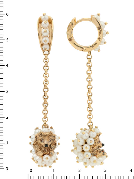 Серьги из золота c эмалью и жемчугом