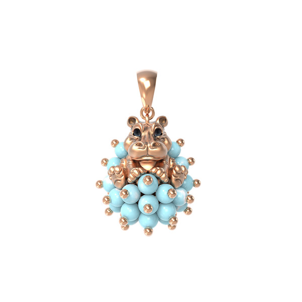 Подвеска из золота c эмалью и бирюзой