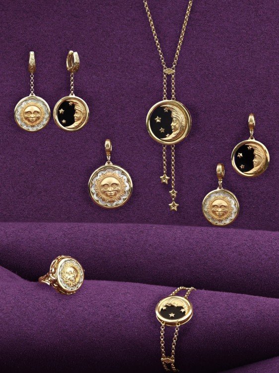 Подвеска из лимонного золота c ониксом и перламутром