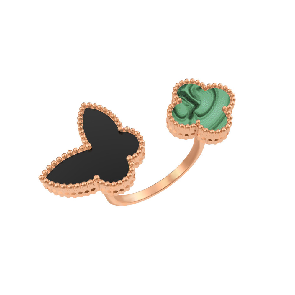 Кольцо из золота c ониксом и малахитом