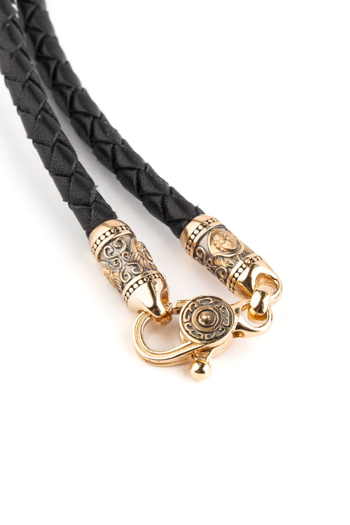 Гайтан из золота c кожаным шнурком