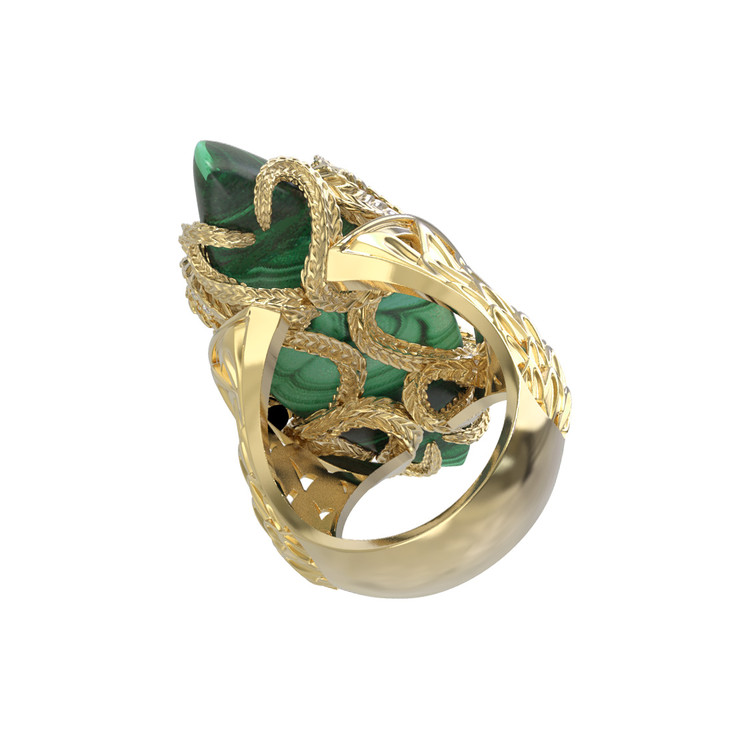 Кольцо из лимонного золота c бриллиантами и малахитом