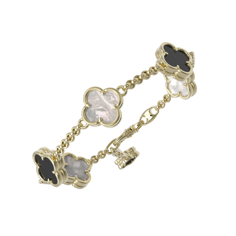 Браслет из лимонного золота c ониксом и перламутром