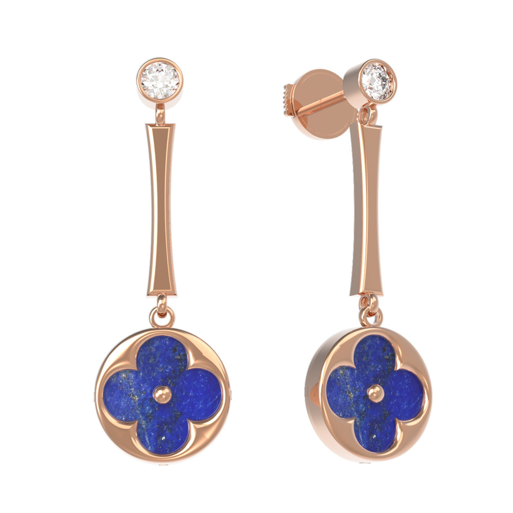 Серьги из золота c фианитом и лазуритом