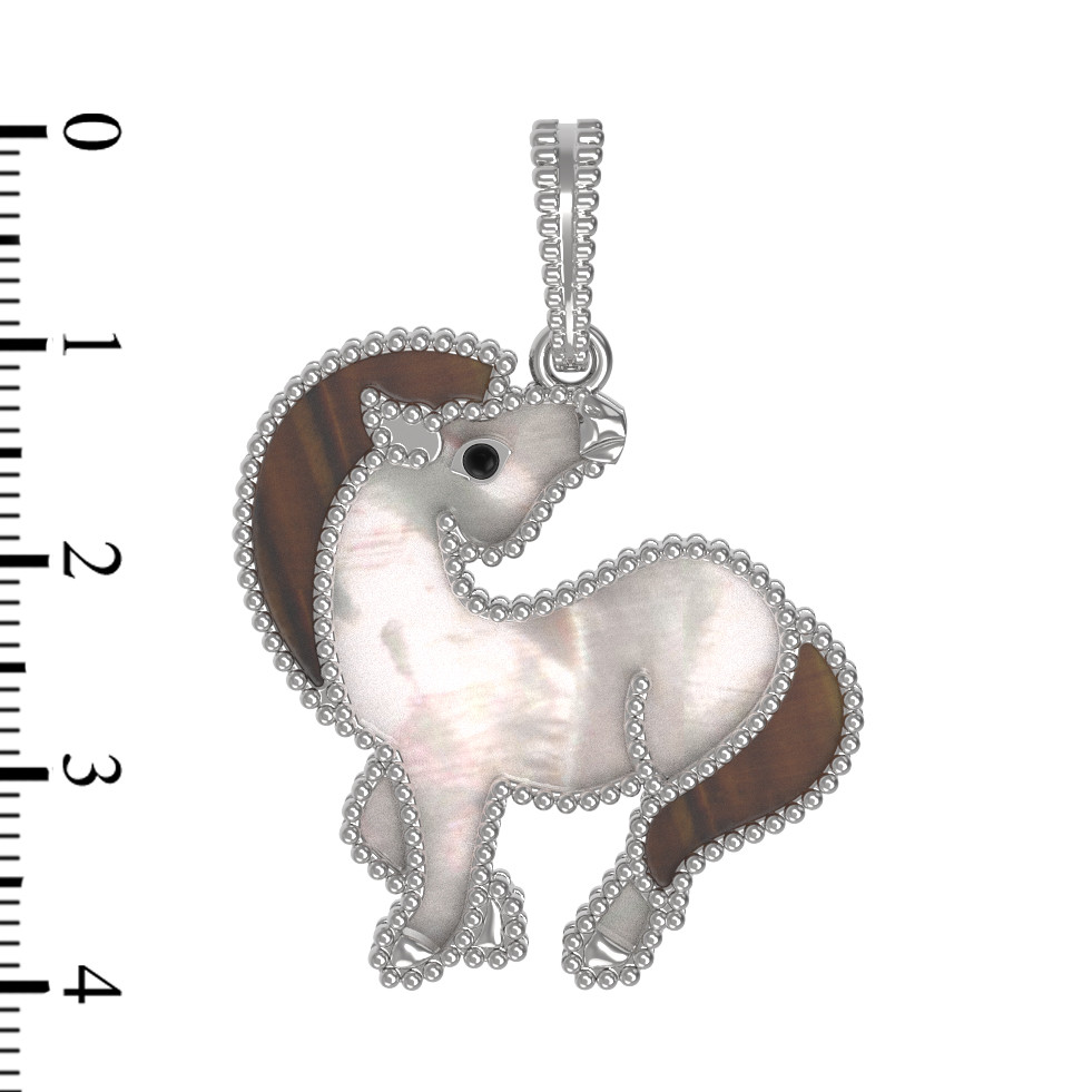 Подвеска из белого золота c эмалью, тигровым глазом и перламутром