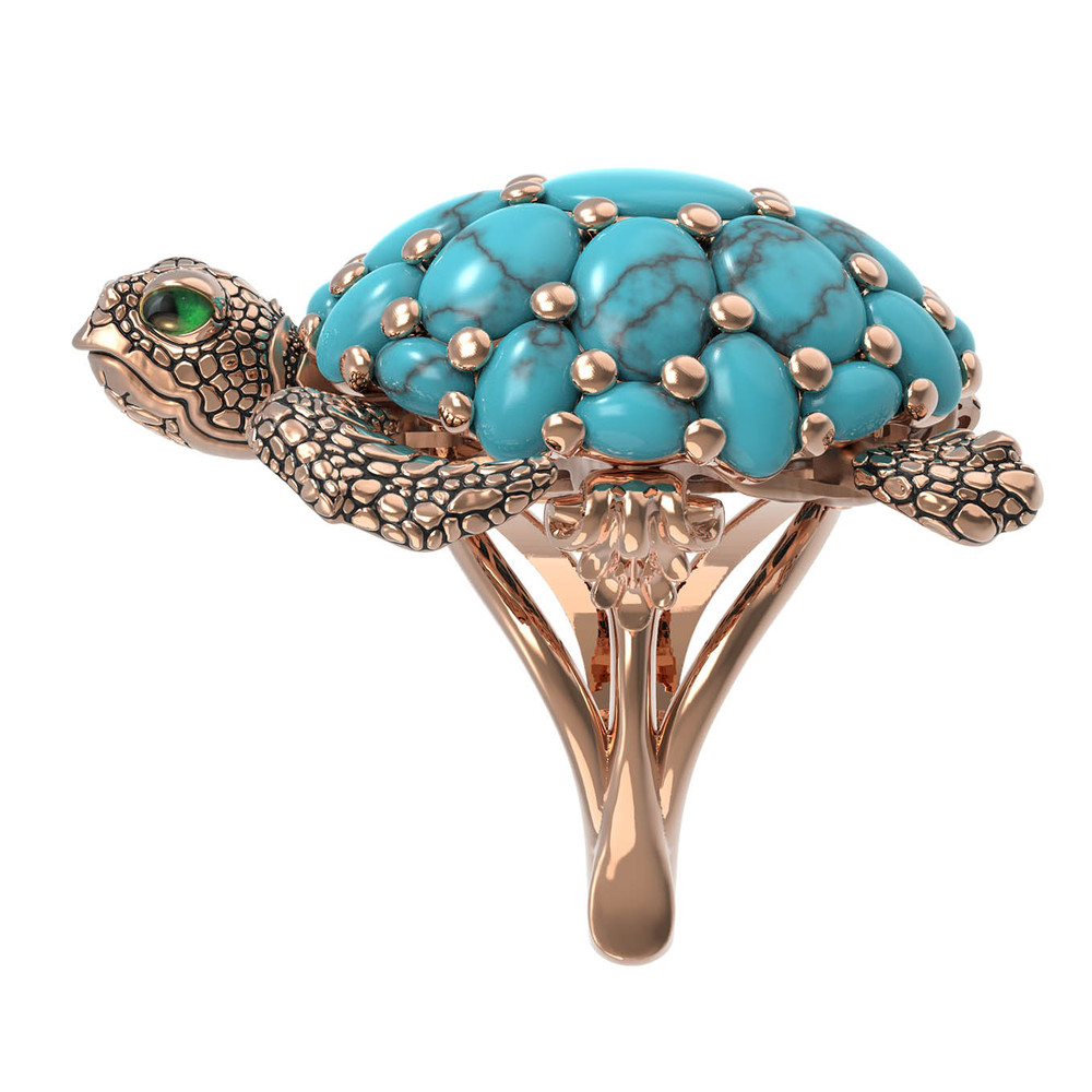 Кольцо из золота c эмалью и бирюзой