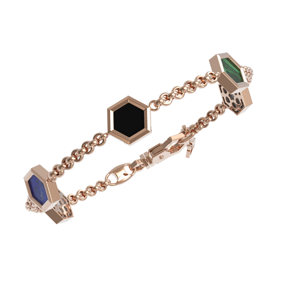 Браслет из золота c ониксом, лазуритом, малахитом и перламутром