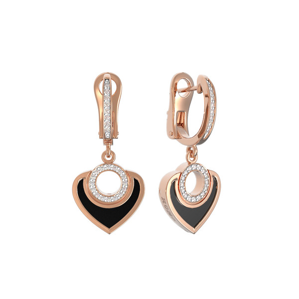 Серьги из золота c бриллиантами и ониксом