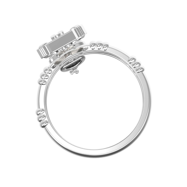 Кольцо из белого золота c ониксом и перламутром