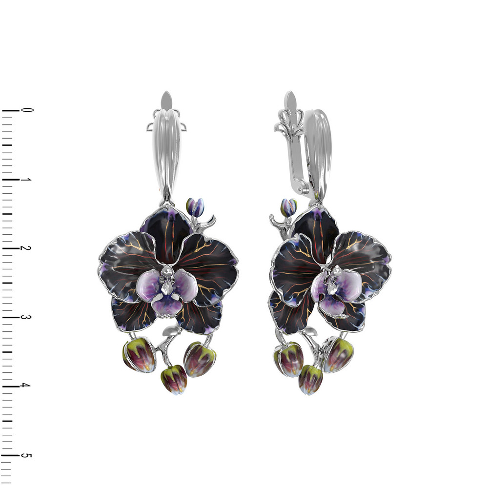 Серьги из белого золота c эмалью