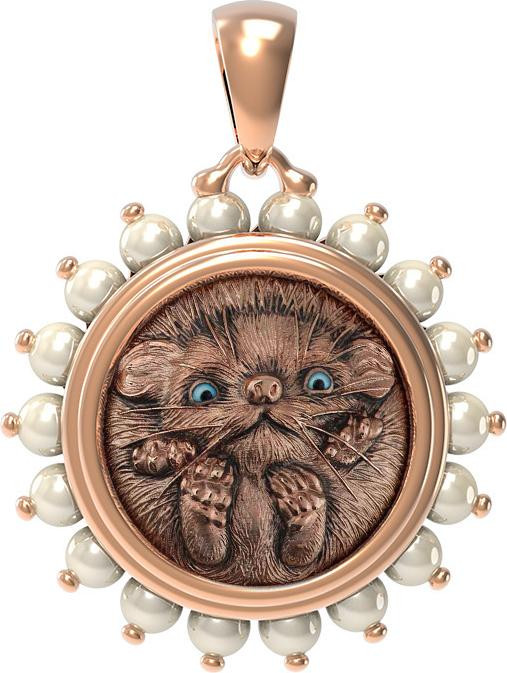 Подвеска из золота c эмалью и жемчугом