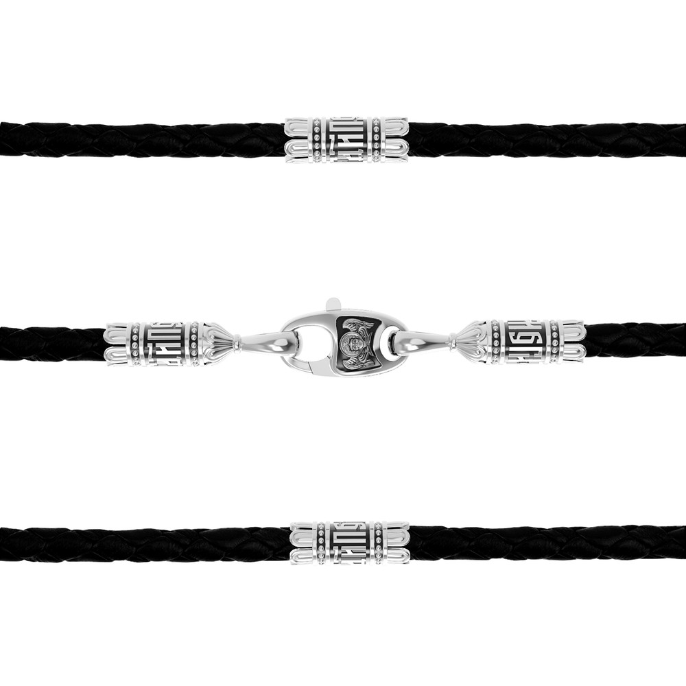 Гайтан из белого золота c кожаным шнурком