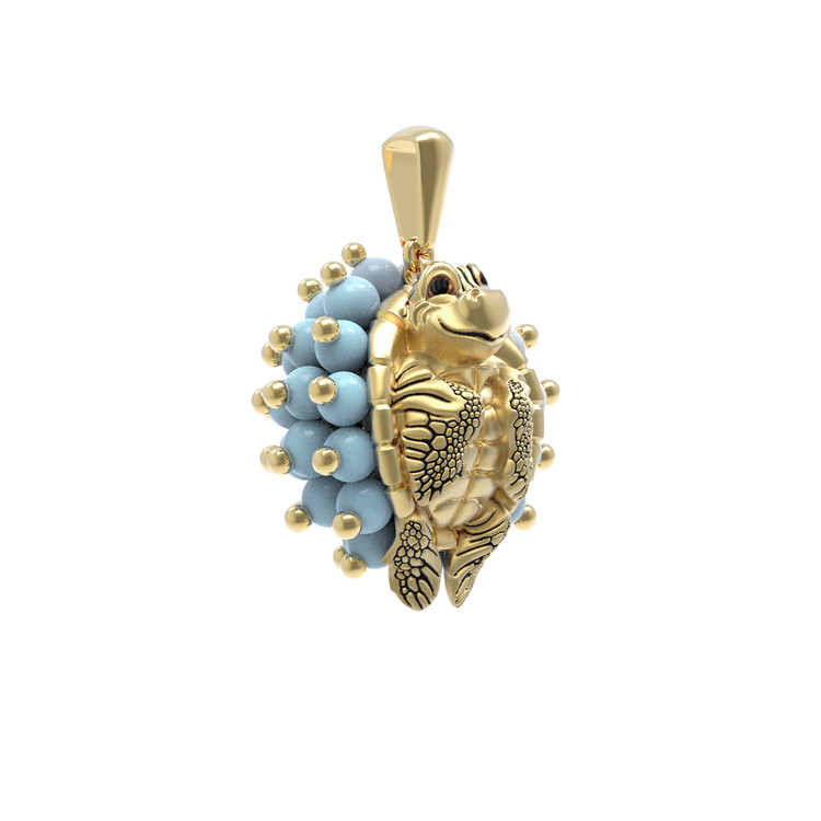 Подвеска из лимонного золота c эмалью и бирюзой