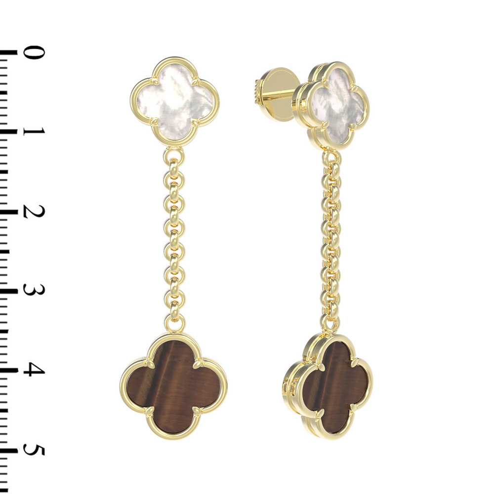 Серьги из лимонного золота c тигровым глазом и перламутром