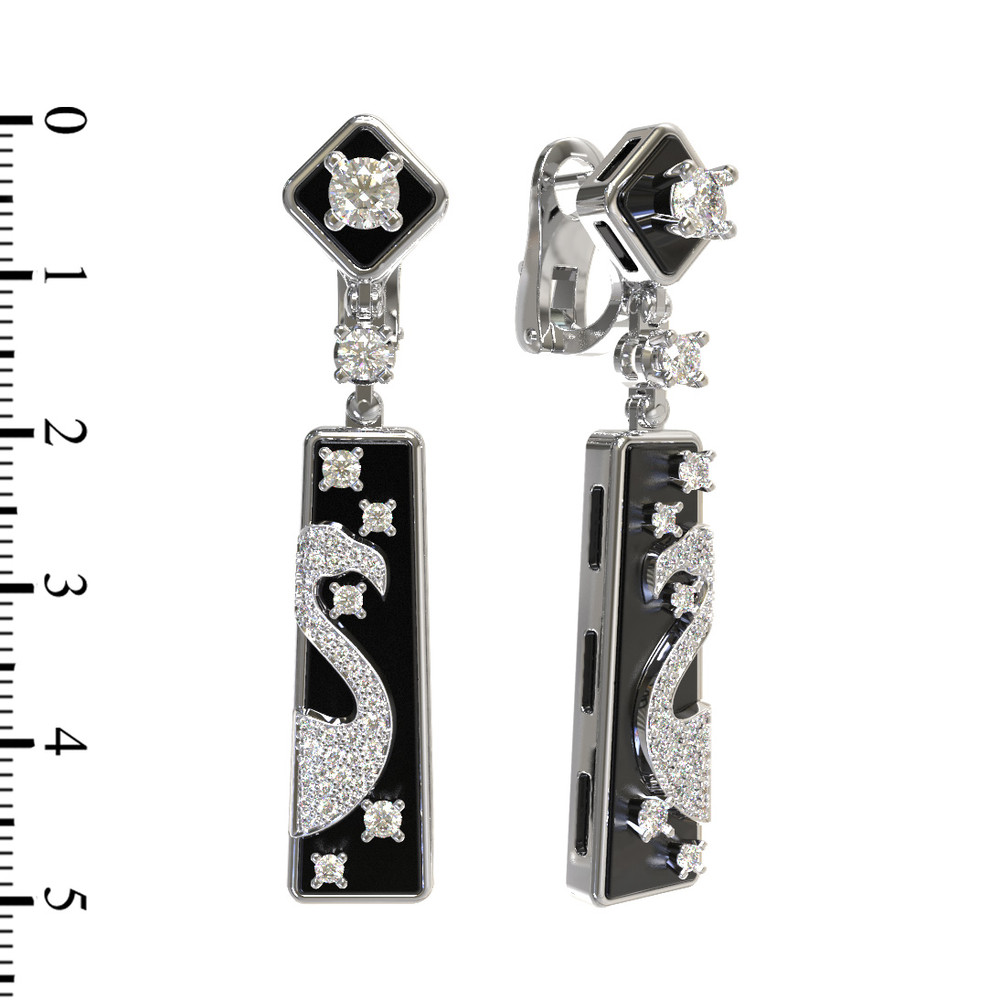 Серьги из белого золота c бриллиантами и ониксом