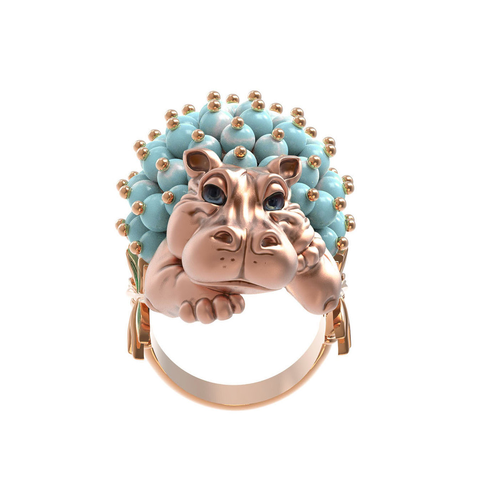 Кольцо из золота c эмалью и бирюзой