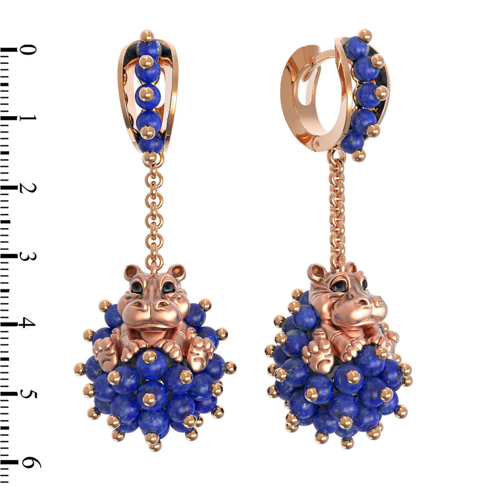 Серьги из золота c эмалью и лазуритом