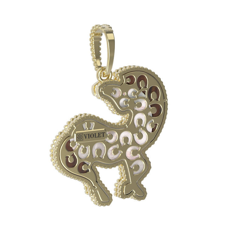 Подвеска из лимонного золота c эмалью, тигровым глазом и перламутром