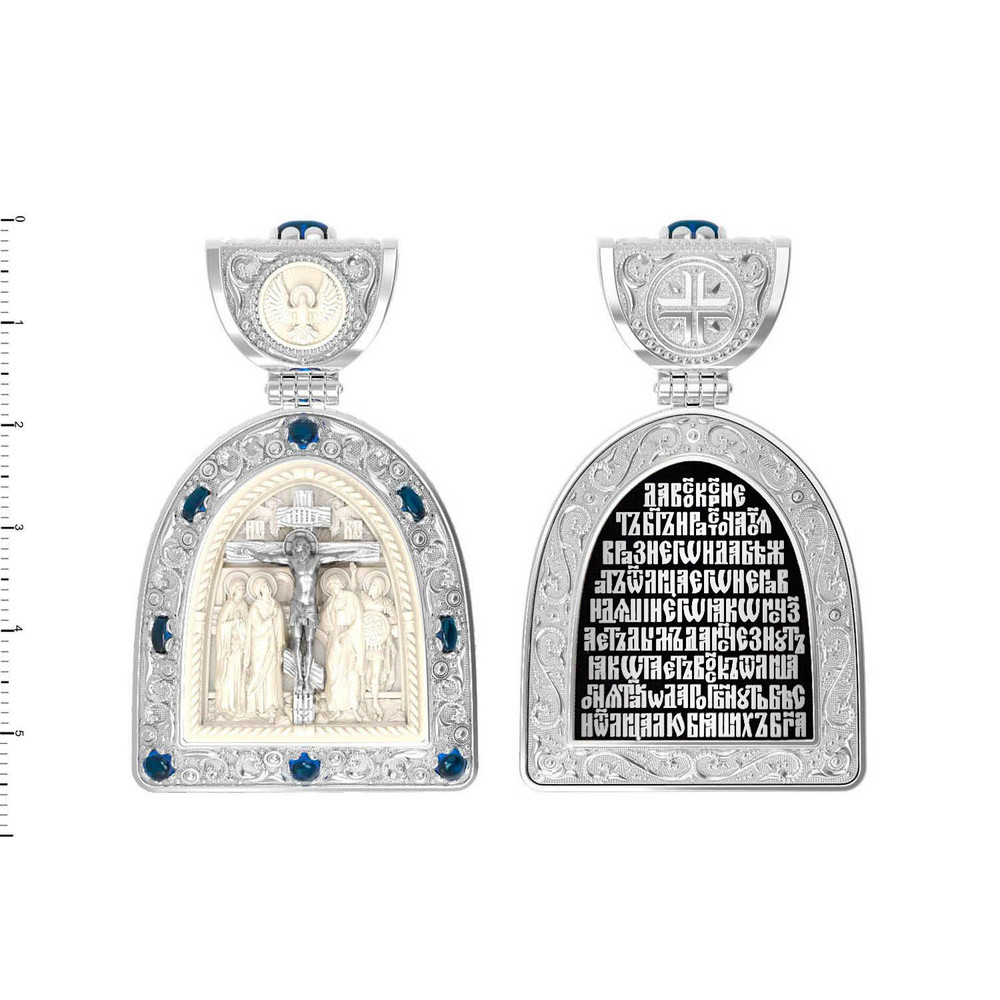 Образок из белого золота c эмалью, сапфиром и бивнем мамонта