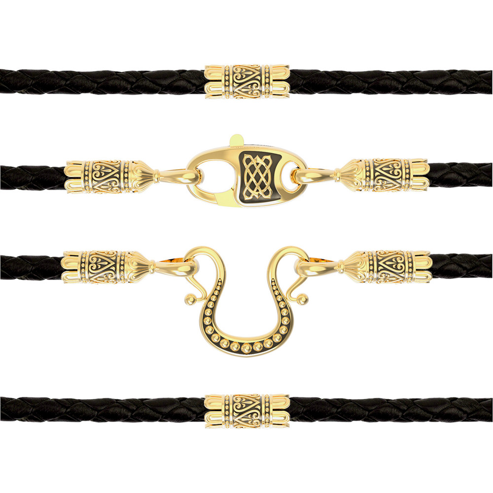 Гайтан из лимонного золота c кожаным шнурком