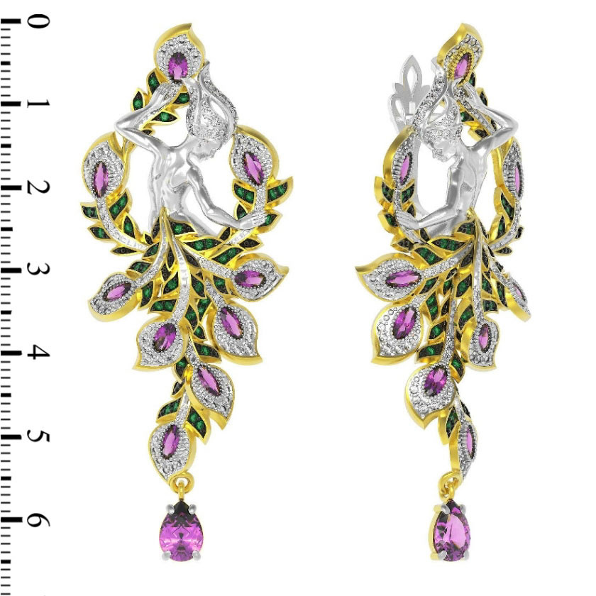 Серьги из лимонного золота c фианитом и аметистом