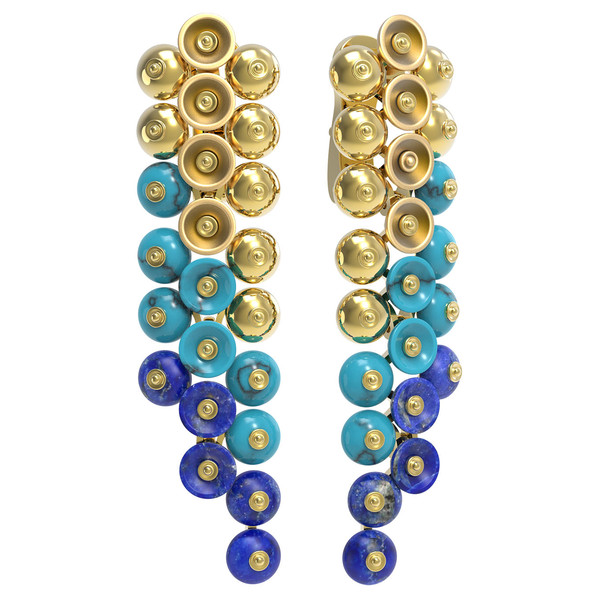 Серьги из лимонного золота c бирюзой и лазуритом