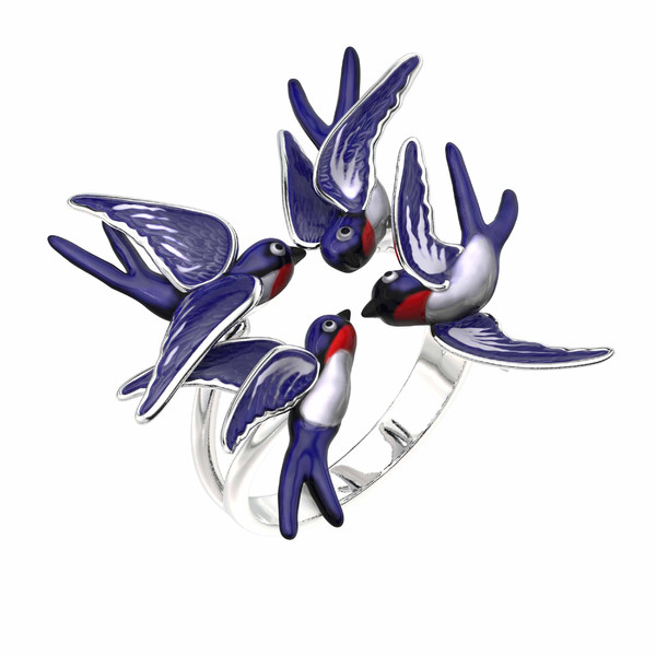 Кольцо из белого золота c эмалью