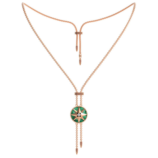 Колье из золота c фианитом, малахитом и перламутром