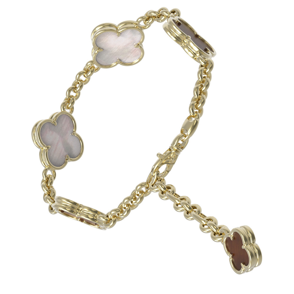 Браслет из лимонного золота c тигровым глазом и перламутром