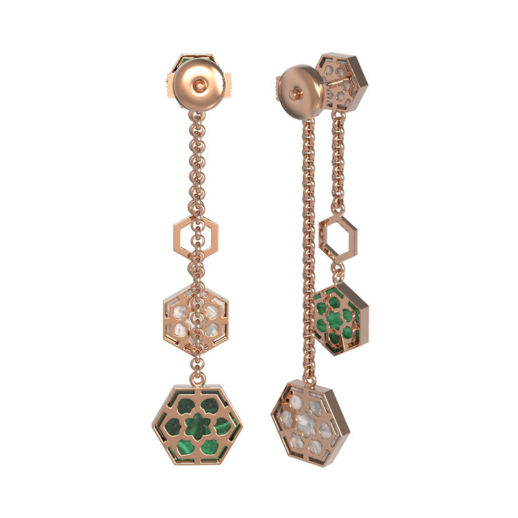 Серьги из золота c малахитом и перламутром