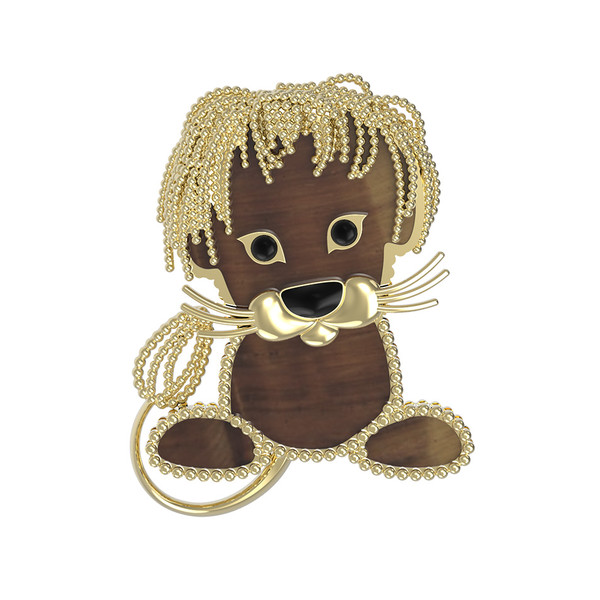 Брошь из лимонного золота c эмалью и тигровым глазом