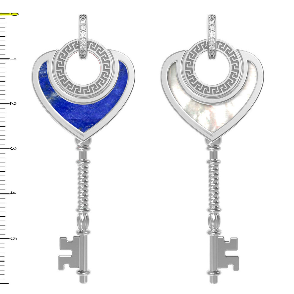 Подвеска из белого золота c фианитом, лазуритом и перламутром
