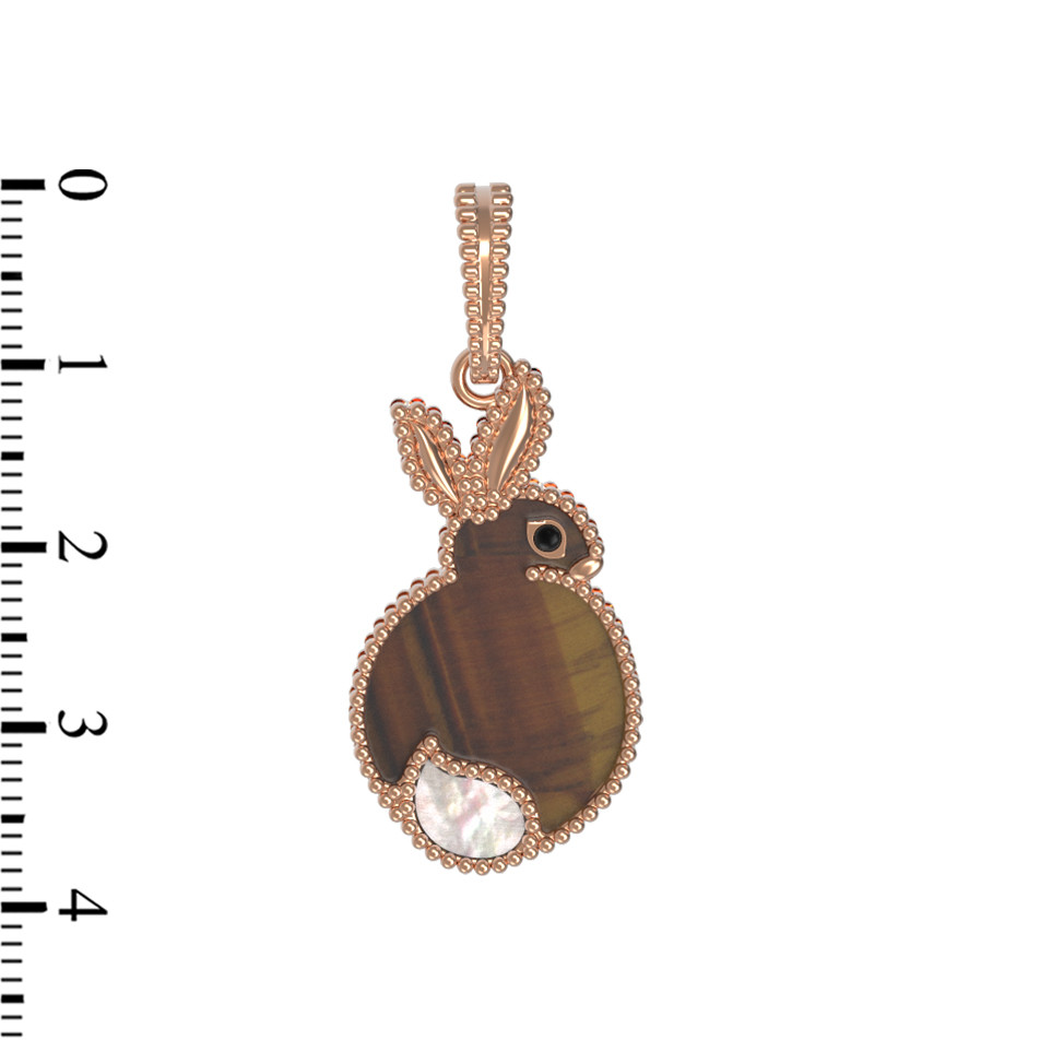 Подвеска из золота c эмалью, тигровым глазом и перламутром