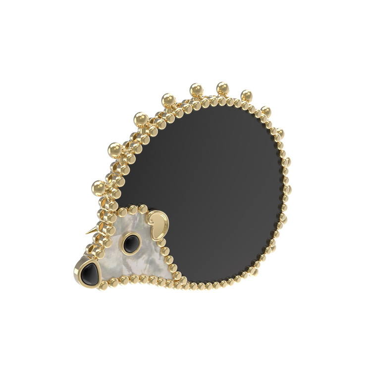 Брошь из лимонного золота c эмалью, ониксом и перламутром