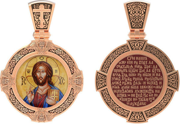 Образок из золота c эмалью, иконописью и темперой