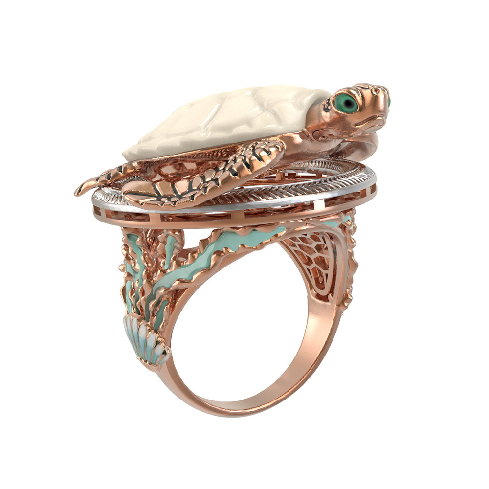 Кольцо из золота c эмалью и бивнем мамонта