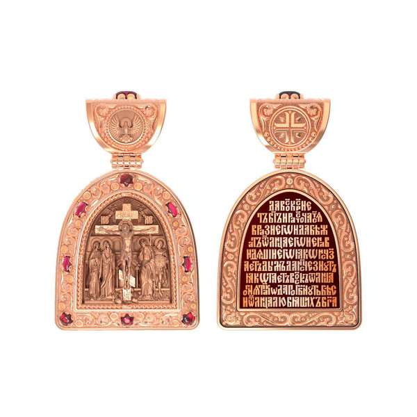 Образок из золота c эмалью и рубином