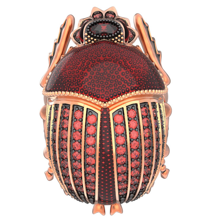 Кольцо из золота c эмалью, фианитом и гранатом