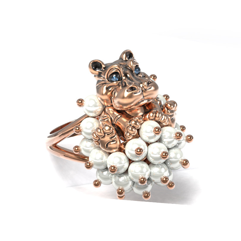 Кольцо из золота c эмалью и жемчугом