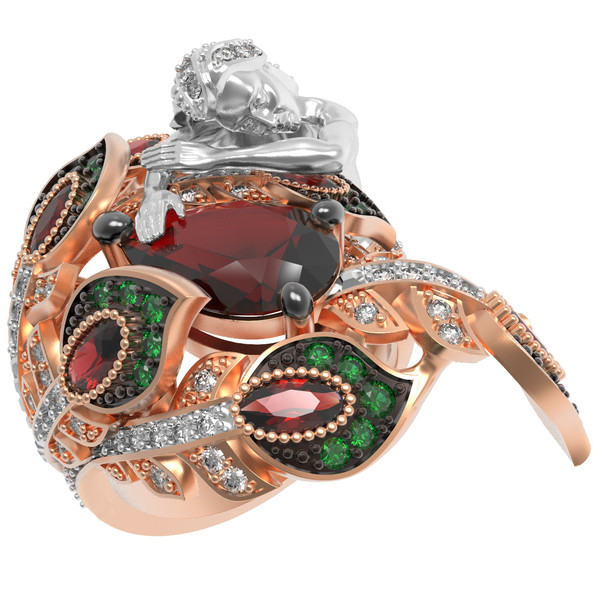 Кольцо из золота c фианитом и гранатом