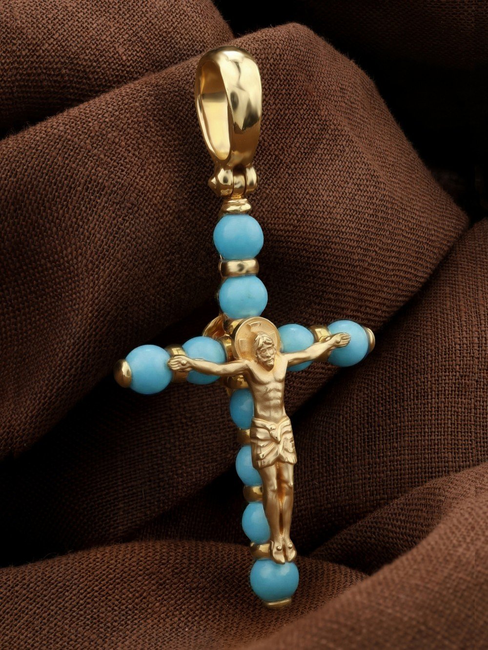 Крест из лимонного золота c бирюзой