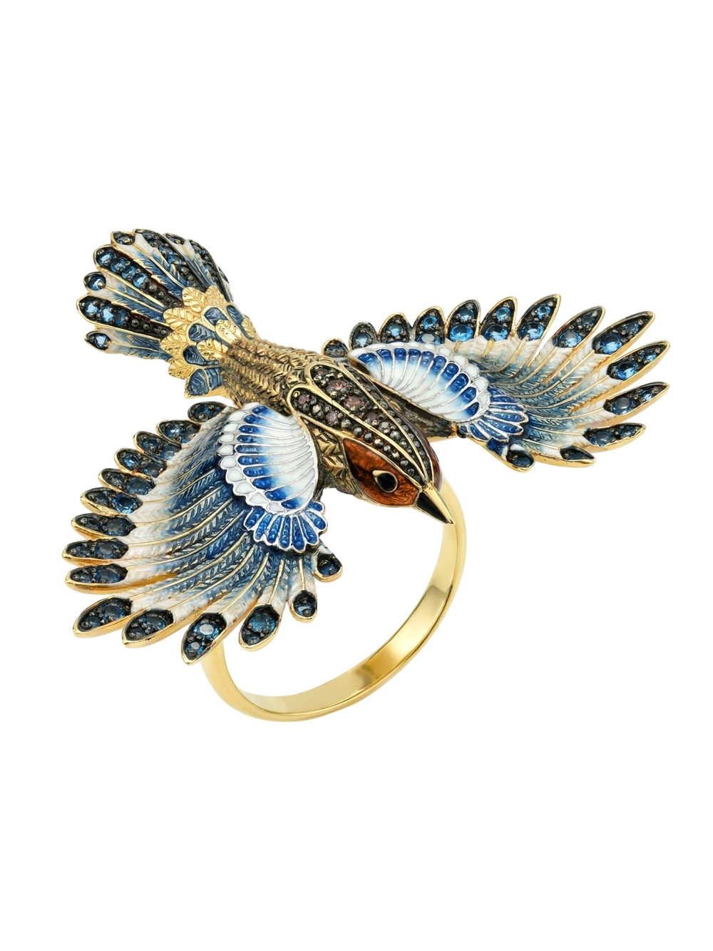 Кольцо из лимонного золота c эмалью и фианитом