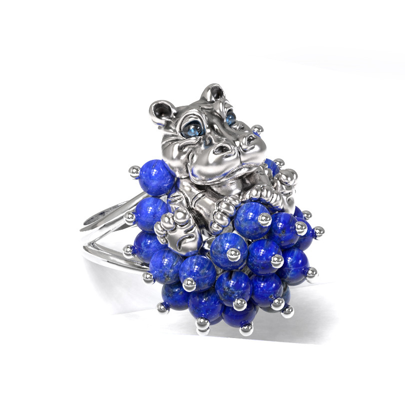 Кольцо из белого золота c эмалью и лазуритом