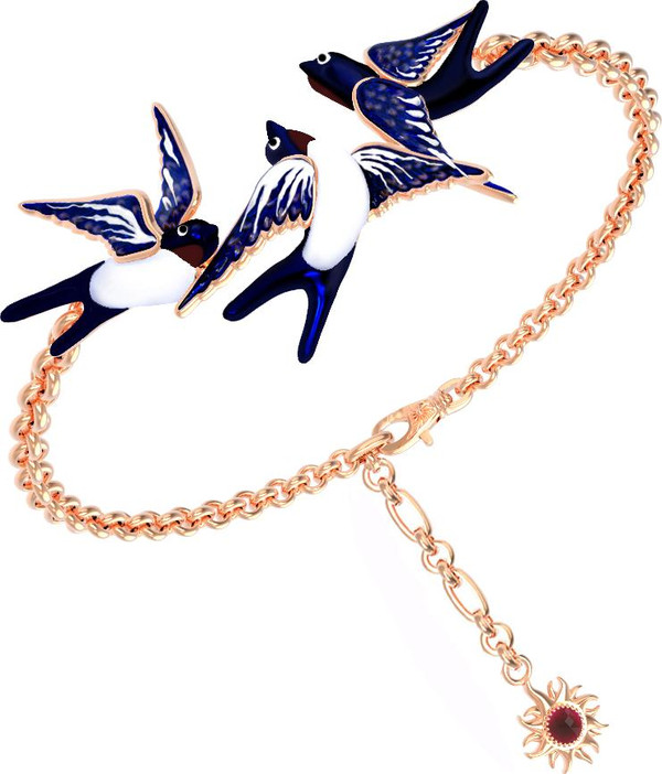 Браслет из золота c эмалью и рубином